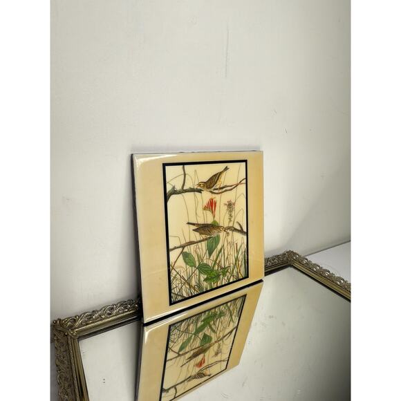 Vintage John James Audubon Savannah Sparrow Birds Wall Hanging Tile - Picture 2 of 10